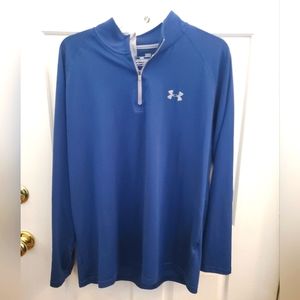 UA Under Armour HeatGear Blue Long Sleeve 1/4 Keyhole Zip Loose Shirt Size Large